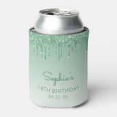 Persoonlijke groene glittersluier 18e verjaardag blikjeskoeler (Blikje Voorkant)