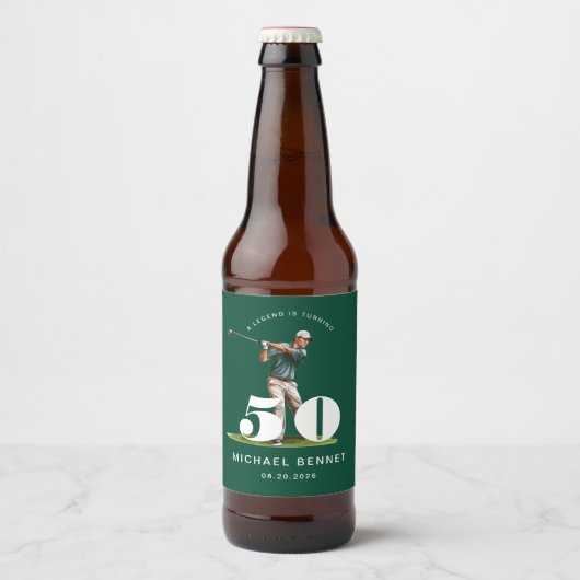 Persoonlijke Groene Golf 50ste Verjaardag Bier Etiket (Voorkant)