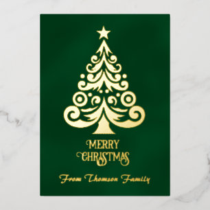 Persoonlijke groene goud folie kerstboom kaart