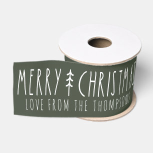 Persoonlijke Groene Kerstboom Cadeaupapier Grosgrain Lint