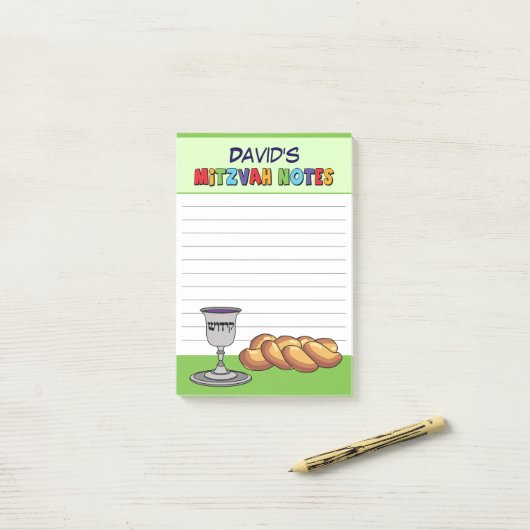 Persoonlijke Groene Kiddish Mitzvah Post-it® Notes (Op bureau)