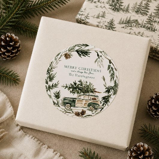 Persoonlijke groene krans Kerststicker Ronde Sticker