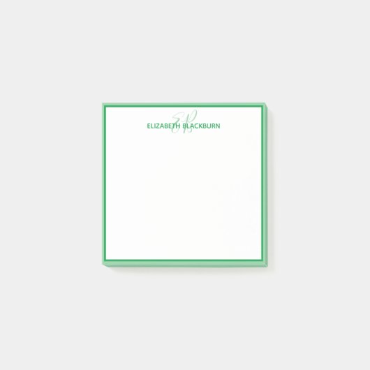 Persoonlijke Groene Monogram Naam Minimalistisch T Post-it® Notes (Voorkant)