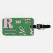 Persoonlijke groene, monogramtypografie-initialen bagagelabel (Voorkant horizontaal)