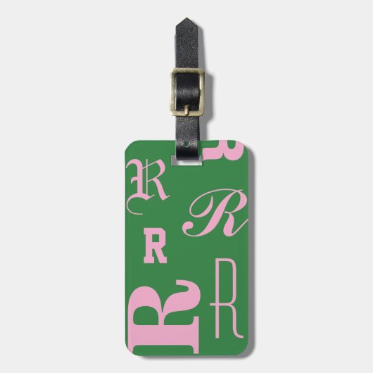 Persoonlijke groene, monogramtypografie-initialen bagagelabel (Voorkant verticaal)