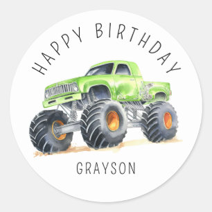 Persoonlijke groene monstertruck verjaardagscadeau ronde sticker