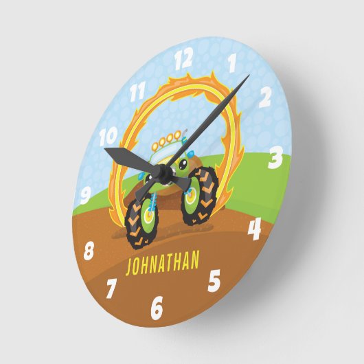 Persoonlijke groene monstertruck voor jongens ronde klok (Hoek)