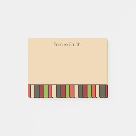 Persoonlijke groene oranje tan retro gestreept post-it® notes (Voorkant)