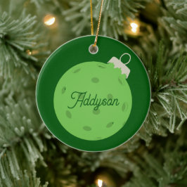 Persoonlijke Groene Pickleball Kerstmis Keramisch Ornament
