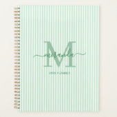 Persoonlijke groene pinstripemonogramplanner planner (Voorkant)