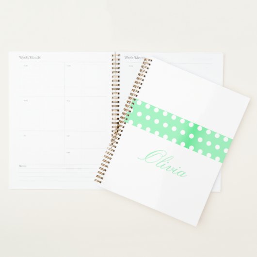 Persoonlijke groene poka-stippen planner (Display)