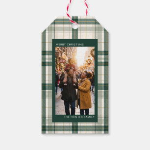 Persoonlijke groene ruit Kerst foto Cadeaulabel
