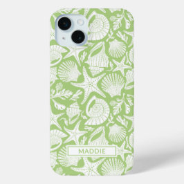 Persoonlijke Groene Schelpen iPhone 15 Mini Hoesje