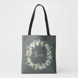 Persoonlijke Groene Sneeuwbes+Eucalyptus Trouwdag Tote Bag