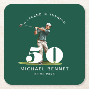 Persoonlijke Groene Sport Golfer 50ste Verjaardag Kartonnen Onderzetters