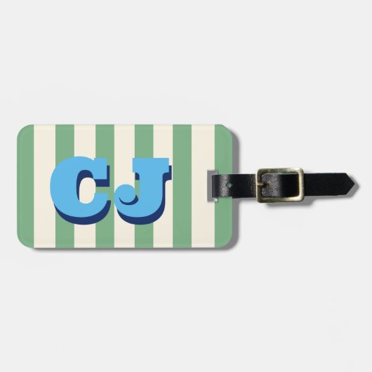 Persoonlijke groene streep monogram aangepaste ini bagagelabel (Voorkant horizontaal)