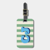 Persoonlijke groene streep monogram aangepaste ini bagagelabel (Voorkant verticaal)