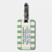 Persoonlijke groene streep monogram aangepaste ini bagagelabel (Achterkant verticaal)