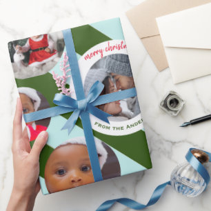 Persoonlijke Groene Stripe Fab Drie Fotoprogramma' Cadeaupapier