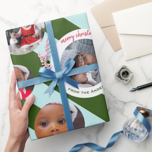 Persoonlijke Groene Stripe Fab Drie Fotoprogramma' Cadeaupapier (Geschenken)