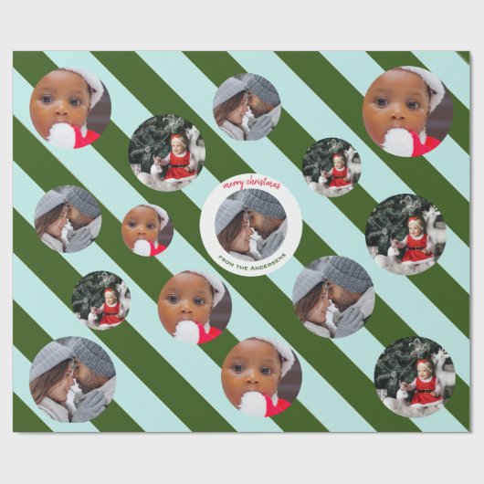 Persoonlijke Groene Stripe Fab Drie Fotoprogramma' Cadeaupapier (Vlak)