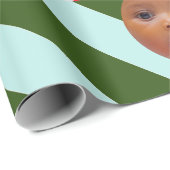 Persoonlijke Groene Stripe Fab Drie Fotoprogramma' Cadeaupapier (Rol Hoek)