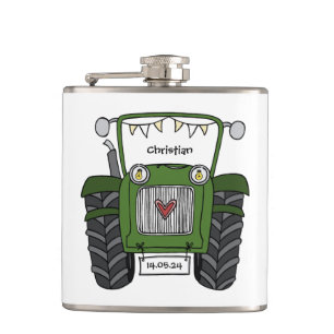 Persoonlijke groene tractor landelijke huwelijksca heupfles