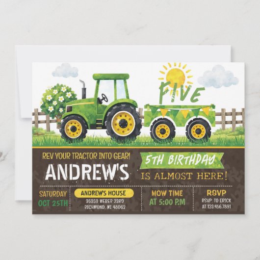 Persoonlijke Groene Tractor Verjaardag Kaart (Voorkant)
