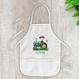 Persoonlijke groene tractor voor jongens kinder schort