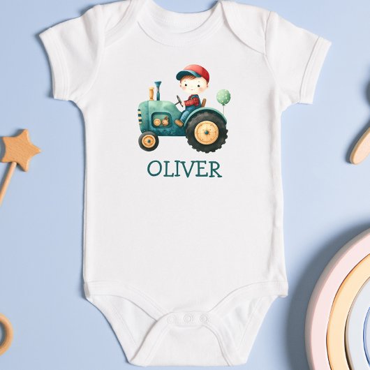 Persoonlijke groene tractor voor jongens romper