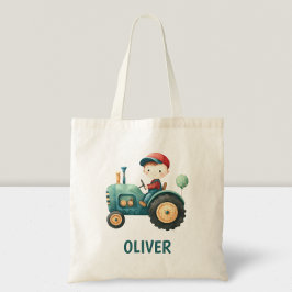 Persoonlijke groene tractor voor jongens tote bag