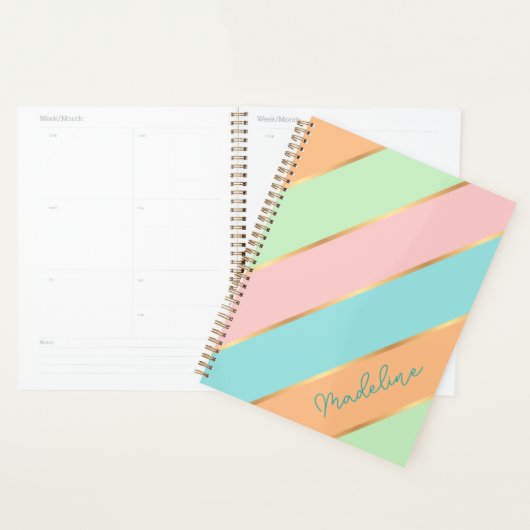 Persoonlijke groene turquoise blauwe roze streep planner (Display)
