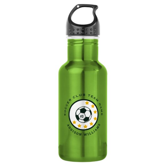 Persoonlijke groene voetbalteam naam nummer fles (Voorkant)