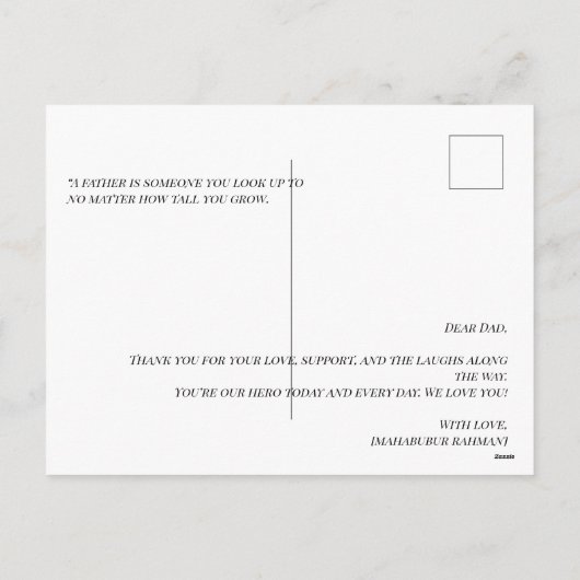 Persoonlijke groet voor vader, opa of echtgenoot feestdagenkaart (Achterkant)