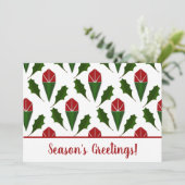 Persoonlijke groeten met rode rozen en hulst voor  feestdagenkaart (Staand voorkant)