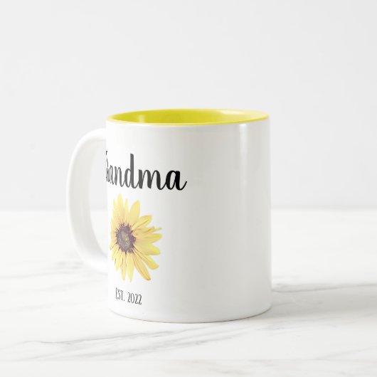 Persoonlijke grootmoeder Est. Zonnebloem, geverfd Tweekleurige Koffiemok (Voorkant links)