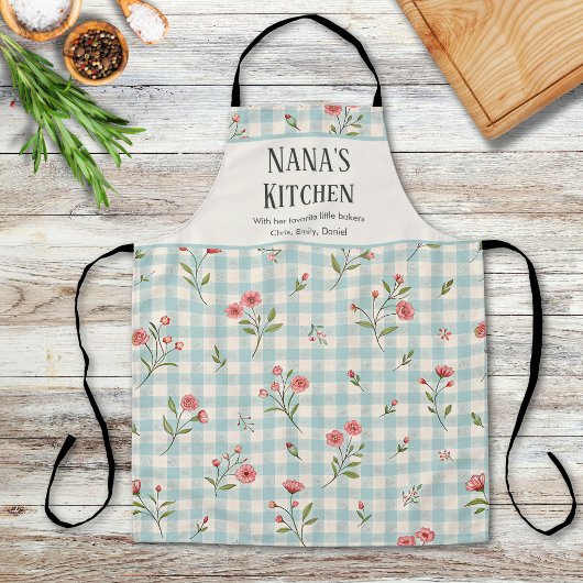 Persoonlijke Grootmoeder Keuken Blauwe Gingham Blo Schort