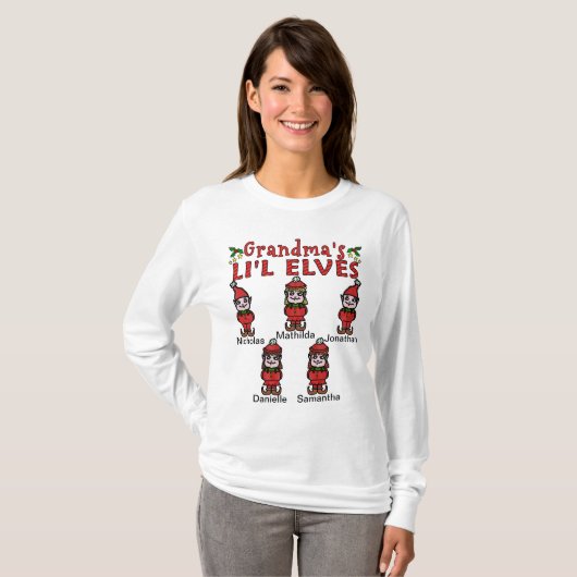 Persoonlijke grootmoeders Li'l Elves 2 Boys 3 Girl T-shirt (Voorkant volledig)