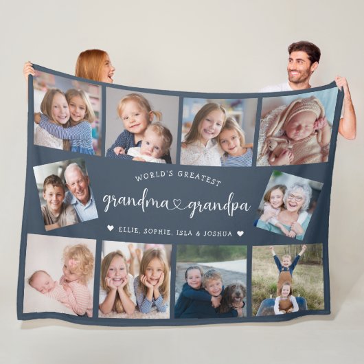 Persoonlijke Grootouders 10 Foto Collage Modern Fleece Deken (In situ)