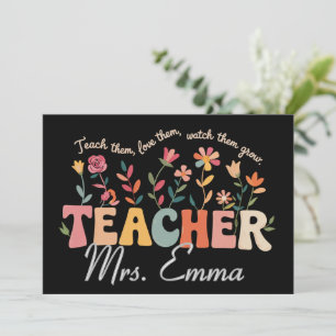 Persoonlijke Groovy Bloemen Leraar Maatwerk Cadeau Kaart