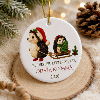 Persoonlijke grote zus kleine zus egel keramisch ornament