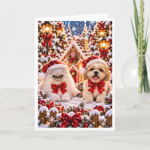 Persoonlijke Grumpy Cat en blije hond Kerstmis Gr Feestdagen Kaart