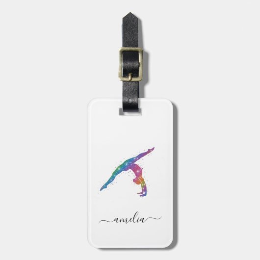 Persoonlijke Gymnastiek Glitter Bagagelabel (Voorkant verticaal)