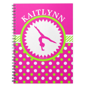 Persoonlijke gymnastiek roze en groene polka-stipp notitieboek