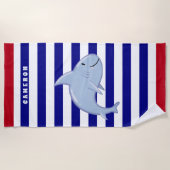 Persoonlijke Haai Wit Blauw Rood Gestreept Kindere Strandlaken (Voorkant)