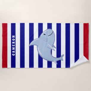 Persoonlijke Haai Wit Blauw Rood Gestreept Kindere Strandlaken