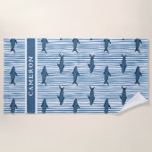 Persoonlijke Haai Wit Blauwe Gestreepte Kinderen Strandlaken (Voorkant)