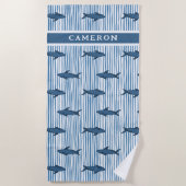 Persoonlijke Haai Wit Blauwe Gestreepte Kinderen Strandlaken (Voorkant)