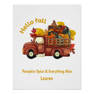Persoonlijke Hallo Herfst Rode Truck Herfst Oogst Perfect Poster