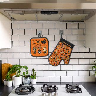Persoonlijke Halloween-afbeeldingen in vintage sti Ovenwant & Pannenlap Set